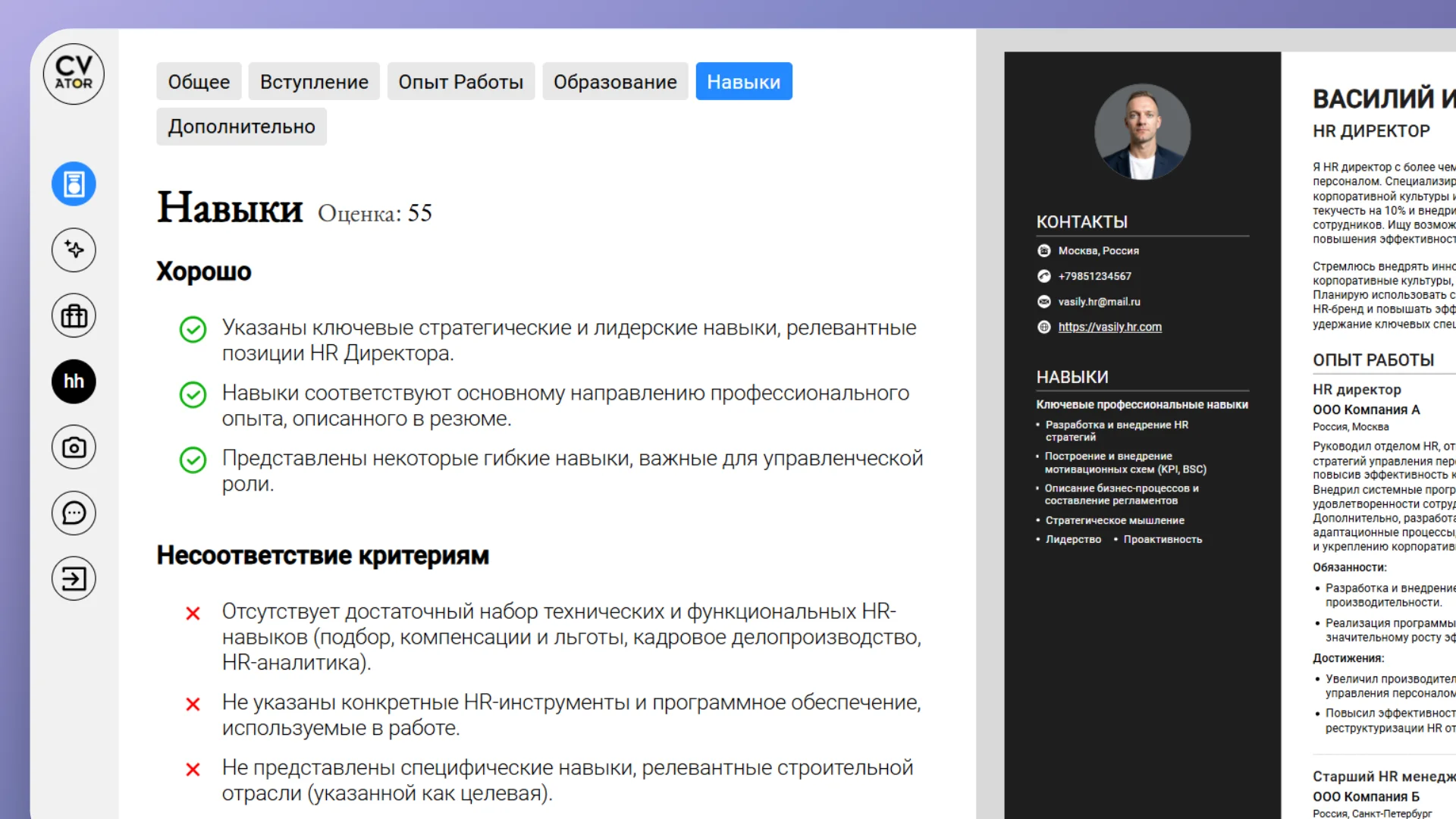 Конструктор резюме - оценка и рекомендации Конструктор резюме - оценка и рекомендации